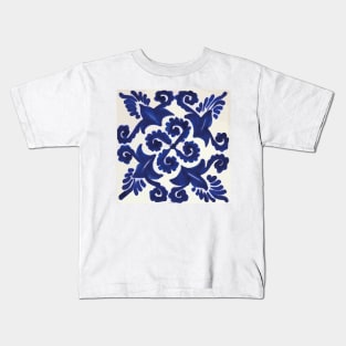Navy blue mexican classic ceramic talavera tile Kids T-Shirt